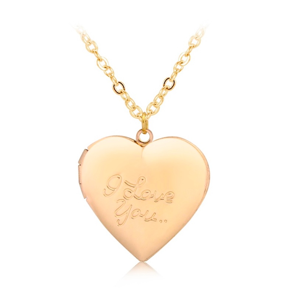 Gold Heart Locket Engraved 'I Love You' Necklace - Picture 5 of 5